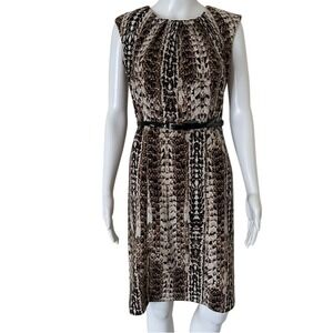 ⭐️ Dana Buchman Sleeveless Belted Brown Beige Animal Print Sheath Dress 4